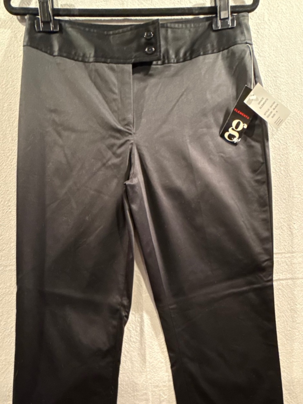 NWT Grace Elements Black Sateen Stretch Straight Leg Trouser Pants Double Button